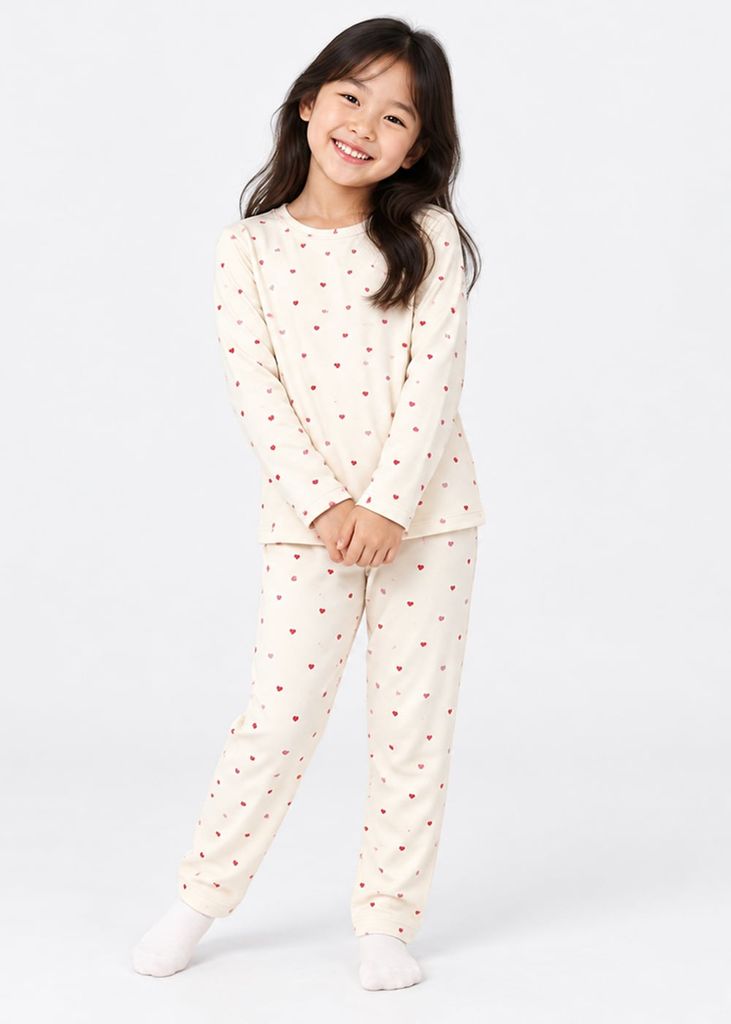 Bộ Thun Dài Bé Gái Viscose Be Sáng Hoạ Tiết Trái Tim