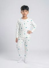 Bộ Thun Dài Bé Trai Viscose Trắng Hoạ Tiết Khủng Long