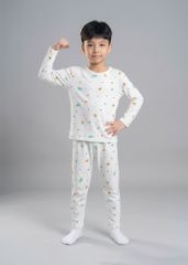 Bộ Thun Dài Bé Trai Viscose Trắng Hoạ Tiết Vũ Trụ
