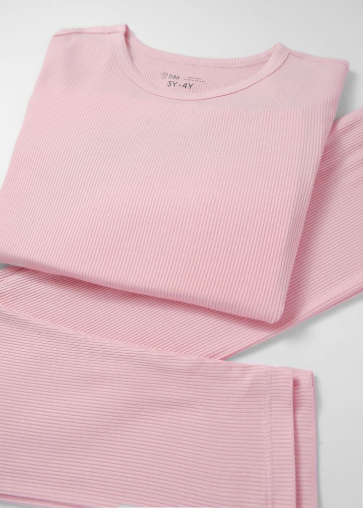 Bộ Thun Gân Dài Tay Bé Gái Hồng Nhạt