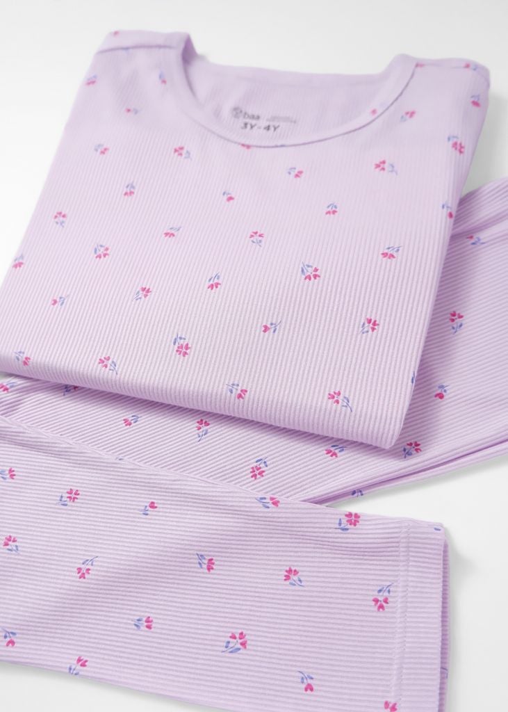 Bộ Thun Gân Dài Tay Bé Gái Tím Nhạt Hoa Liti