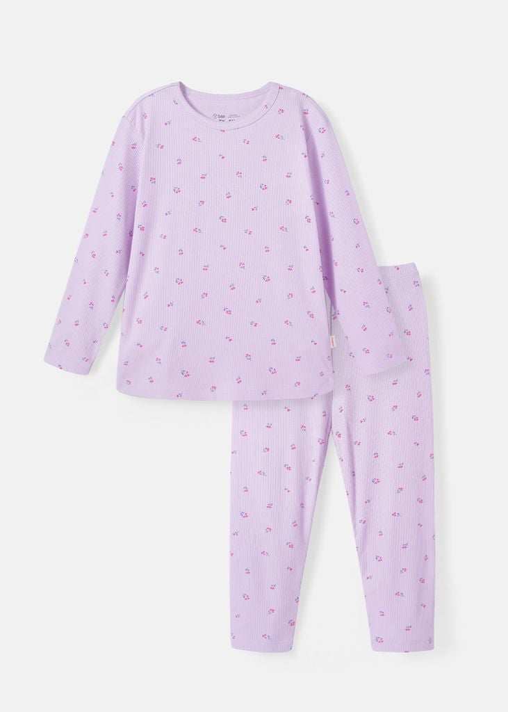 Bộ Thun Gân Dài Tay Bé Gái Tím Nhạt Hoa Liti