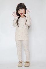 Bộ Thun Gân Dài Tay Bé Gái Trắng Kem Hoa Liti