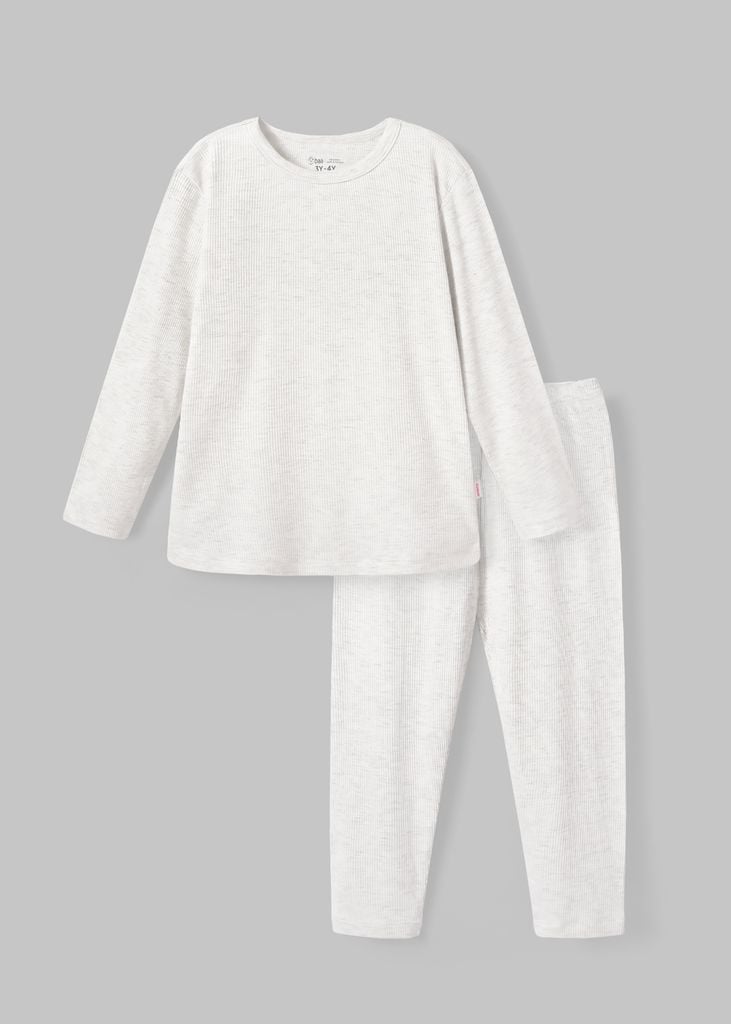 Bộ Thun Gân Dài Tay Bé Gái Xám Melange