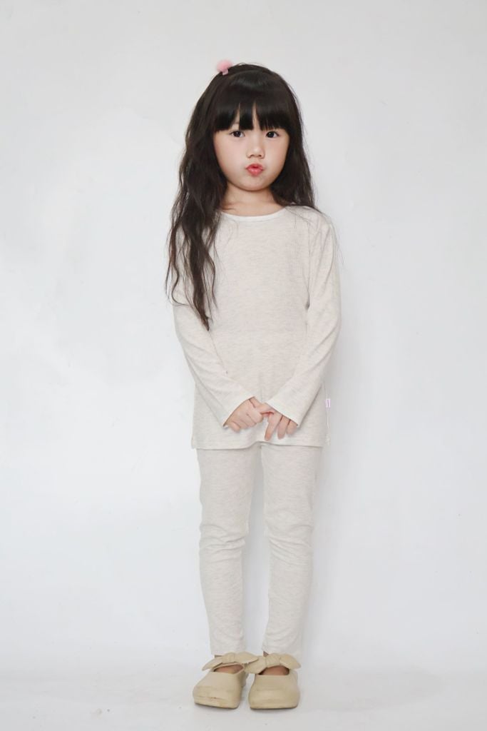 Bộ Thun Gân Dài Tay Bé Gái Xám Melange