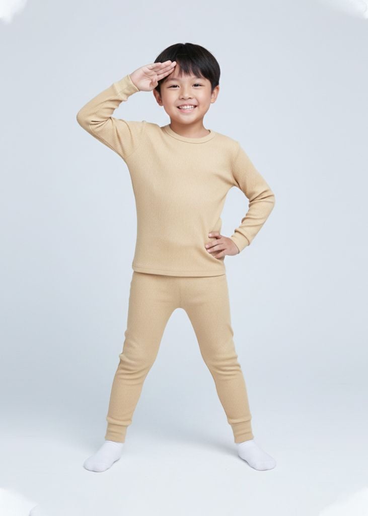 Bộ Thun Gân Dài Tay Bé Trai Beige