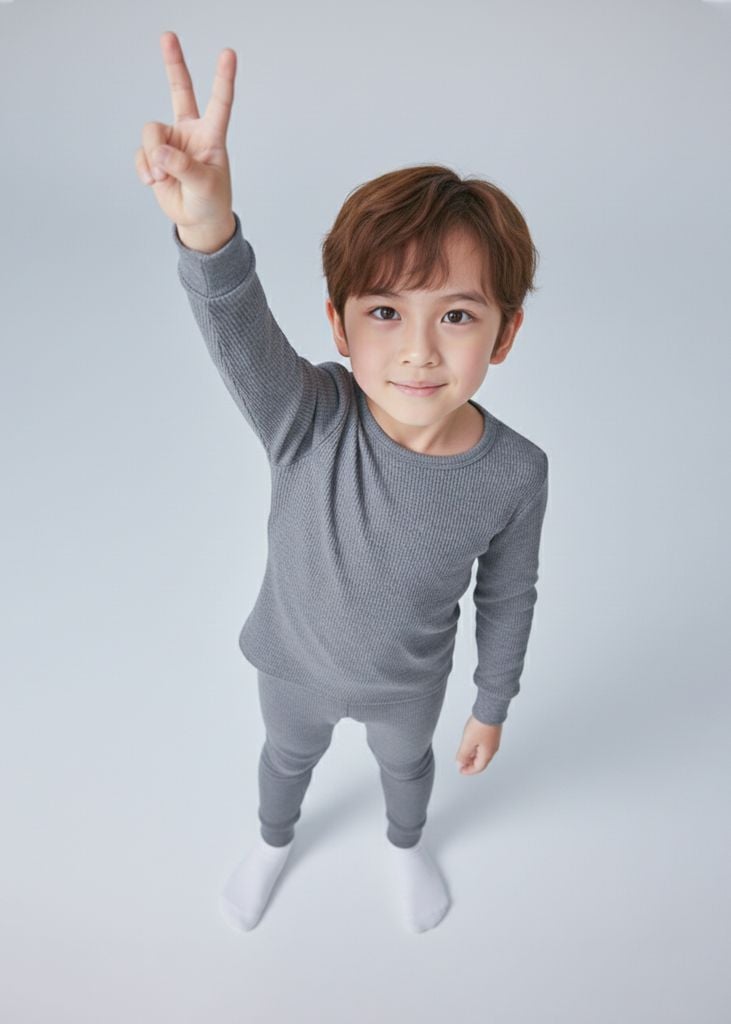 Bộ Thun Gân Dài Tay Bé Trai Xám Đậm Melange