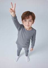 Bộ Thun Gân Dài Tay Bé Trai Xám Đậm Melange