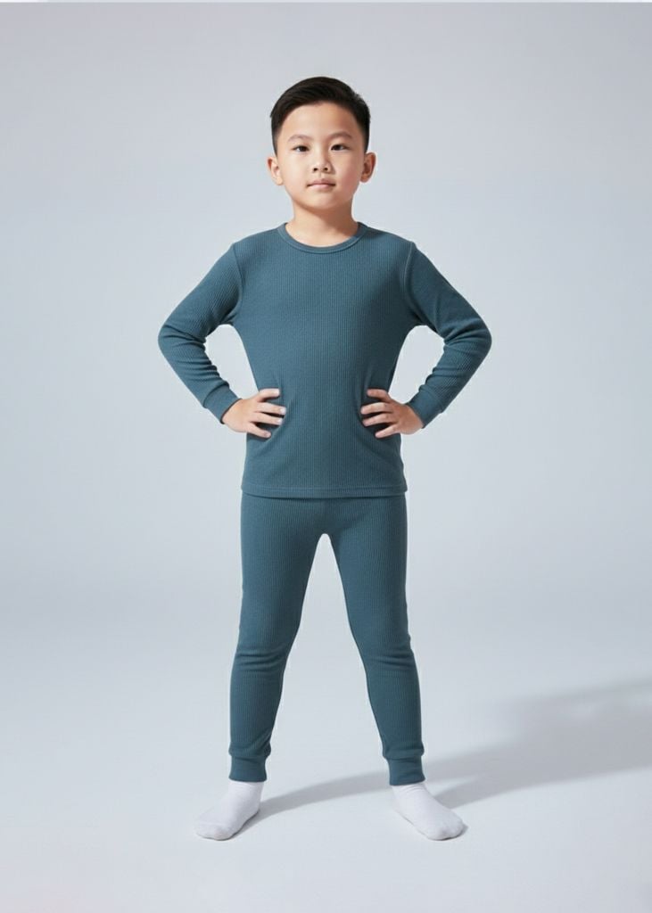 Bộ Thun Gân Dài Tay Bé Trai Xanh Dark Teal