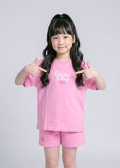 Bộ Thun Ngắn Tay Bé Gái Form Rộng Hồng Enjoy Today