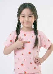 Bộ Thun Ngắn Tay Bé Gái Form Rộng Hồng Nhạt Họa Tiết Tomato