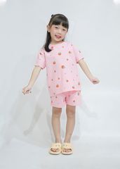 Bộ Thun Ngắn Tay Bé Gái Form Rộng Hồng Nhạt Họa Tiết Tomato