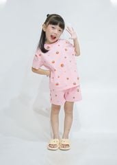 Bộ Thun Ngắn Tay Bé Gái Form Rộng Hồng Nhạt Họa Tiết Tomato