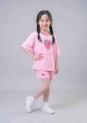 Bộ Thun Ngắn Tay Bé Gái Form Rộng Hồng Nhạt Strawberry 02