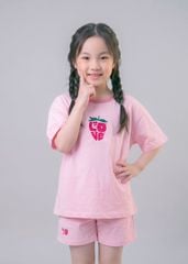 Bộ Thun Ngắn Tay Bé Gái Form Rộng Hồng Nhạt Strawberry 02