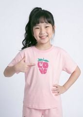 Bộ Thun Ngắn Tay Bé Gái Form Rộng Hồng Nhạt Strawberry