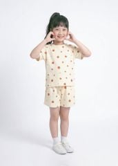 Bộ Thun Ngắn Tay Bé Gái Form Rộng Kem Họa Tiết Tomato