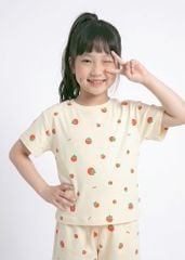 Bộ Thun Ngắn Tay Bé Gái Form Rộng Kem Họa Tiết Tomato