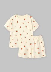 Bộ Thun Ngắn Tay Bé Gái Form Rộng Kem Họa Tiết Tomato