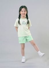 Bộ Thun Ngắn Tay Bé Gái Form Rộng Kem Sweet Cats Phối Xanh