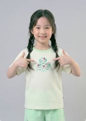 Bộ Thun Ngắn Tay Bé Gái Form Rộng Kem Sweet Cats Phối Xanh