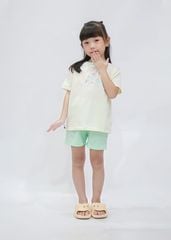 Bộ Thun Ngắn Tay Bé Gái Form Rộng Kem Sweet Cats Phối Xanh
