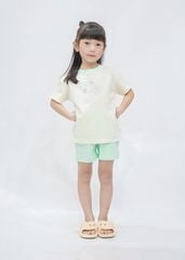 Bộ Thun Ngắn Tay Bé Gái Form Rộng Kem Sweet Cats Phối Xanh