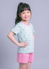 Bộ Thun Ngắn Tay Bé Gái Form Rộng Xanh Hoạ Tiết Dưa Hấu Phối Hồng