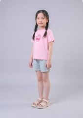 Bộ Thun Ngắn Tay Bé Gái Hồng Cherry Phối Xám