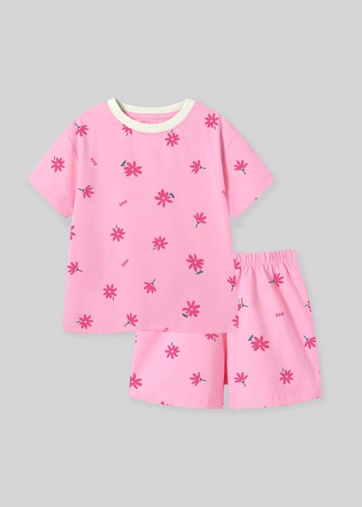 Bộ Thun Ngắn Tay Bé Gái Hồng Hoạ Tiết Summer Flowers