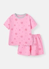Bộ Thun Ngắn Tay Bé Gái Hồng Hoạ Tiết Summer Peach