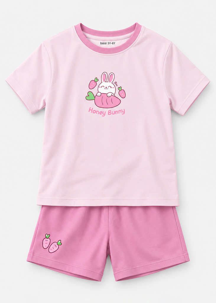 Bộ Thun Ngắn Tay Bé Gái Hồng Honney Bunny Phối