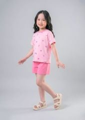 Bộ Thun Ngắn Tay Bé Gái Hồng Nhạt Hoạ Tiết Cầu Vồng Phối