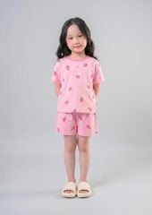 Bộ Thun Ngắn Tay Bé Gái Hồng Nhạt Hoạ Tiết Strawberry