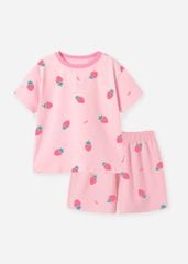 Bộ Thun Ngắn Tay Bé Gái Hồng Nhạt Hoạ Tiết Strawberry