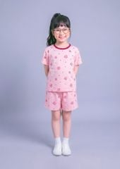 Bộ Thun Ngắn Tay Bé Gái Hồng Nhạt Hoạ Tiết Summer Peach