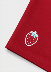 Bộ Thun Ngắn Tay Bé Gái Hồng Nhạt Strawberry Phối Đỏ