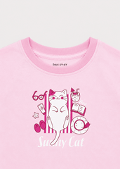 Bộ Thun Ngắn Tay Bé Gái Hồng Nhạt Sunny Cat 02