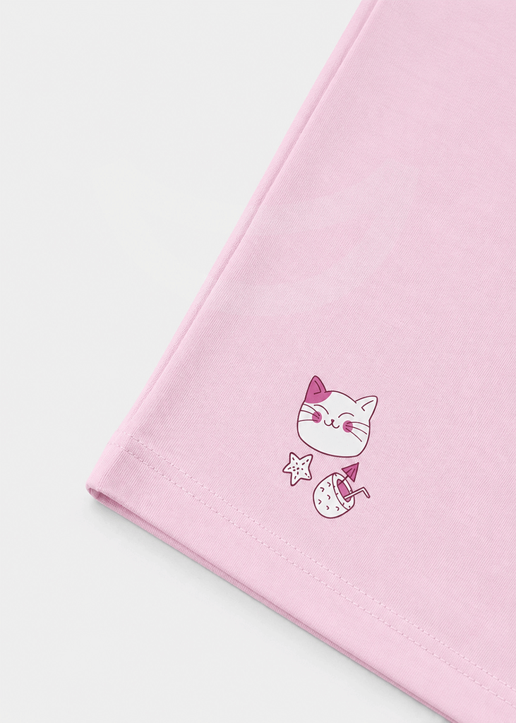 Bộ Thun Ngắn Tay Bé Gái Hồng Nhạt Sunny Cat 02