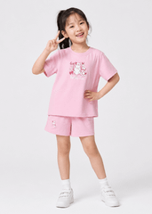 Bộ Thun Ngắn Tay Bé Gái Hồng Nhạt Sunny Cat 02