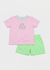 Bộ Thun Ngắn Tay Bé Gái Hồng Nhạt Sweet Cats Phối Xanh