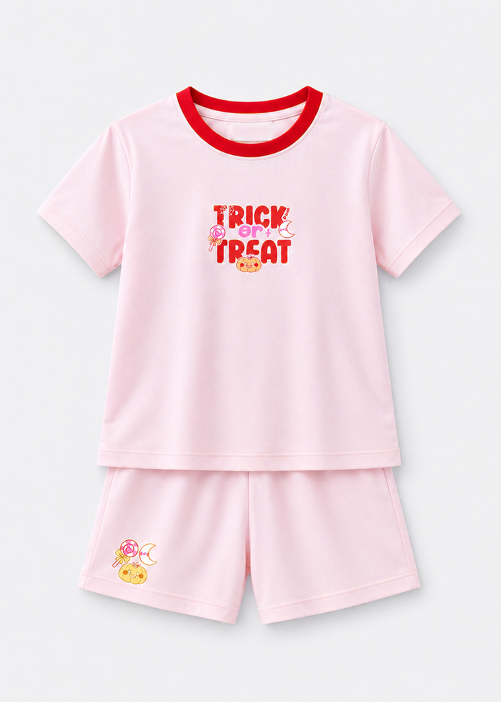 Bộ Thun Ngắn Tay Bé Gái Hồng Pastel Trick or Treat