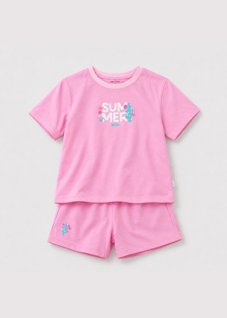 Bộ Thun Ngắn Tay Bé Gái Hồng Summer 02