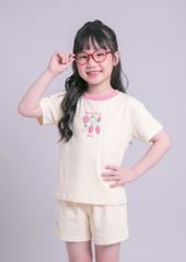 Bộ Thun Ngắn Tay Bé Gái Kem Berry Time