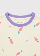 Bộ Thun Ngắn Tay Bé Gái Kem Hoạ Tiết Carrot