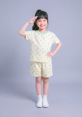 Bộ Thun Ngắn Tay Bé Gái Kem Hoạ Tiết Fruity