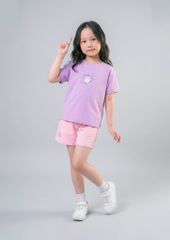 Bộ Thun Ngắn Tay Bé Gái Tím Cá Voi Phối Hồng