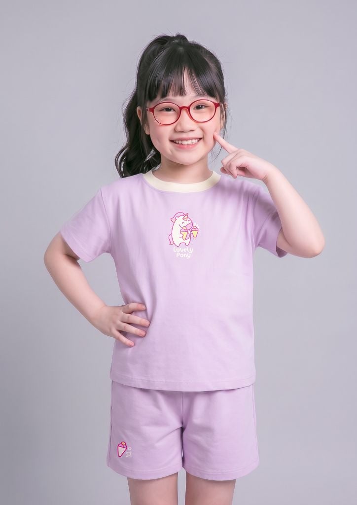 Bộ Thun Ngắn Tay Bé Gái Tím Unicorn