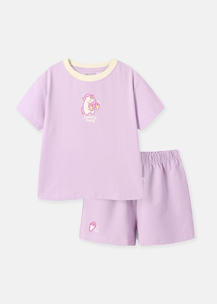 Bộ Thun Ngắn Tay Bé Gái Tím Unicorn