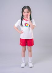 Bộ Thun Ngắn Tay Bé Gái Trắng Fresh Fruits Phối Đỏ